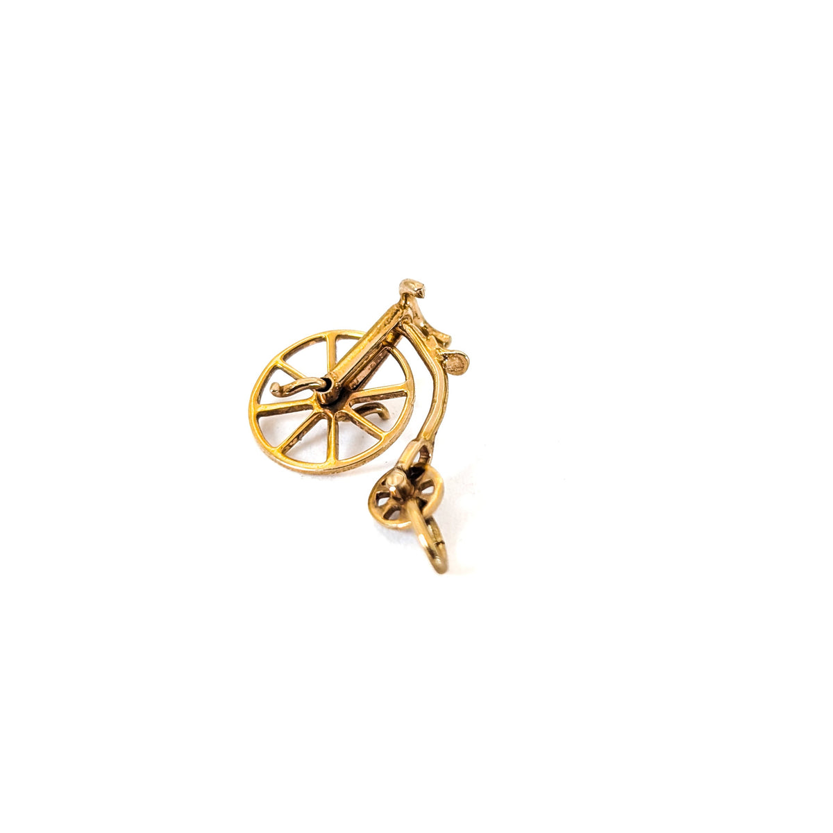 Vintage 14K Gold Penny-Farthing Bicycle Charm with Moving Wheels