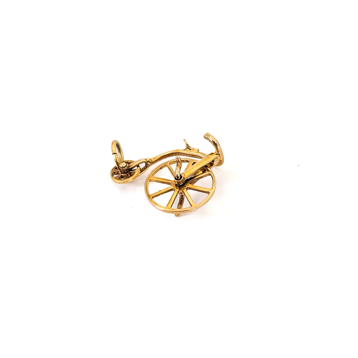 Vintage 14K Gold Penny-Farthing Bicycle Charm with Moving Wheels