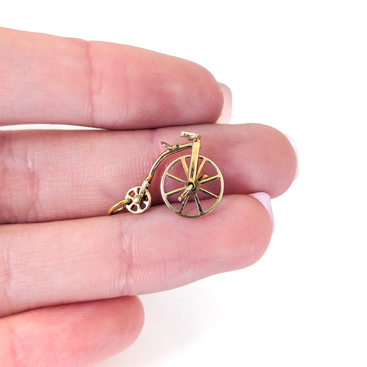 Vintage 14K Gold Penny-Farthing Bicycle Charm with Moving Wheels