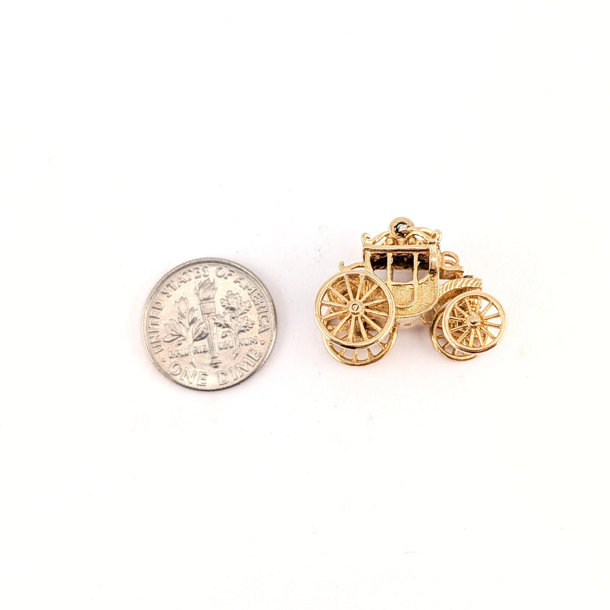 Vintage 9K Gold Moving Carriage Charm – Coach Pendant with Spinning Wheels