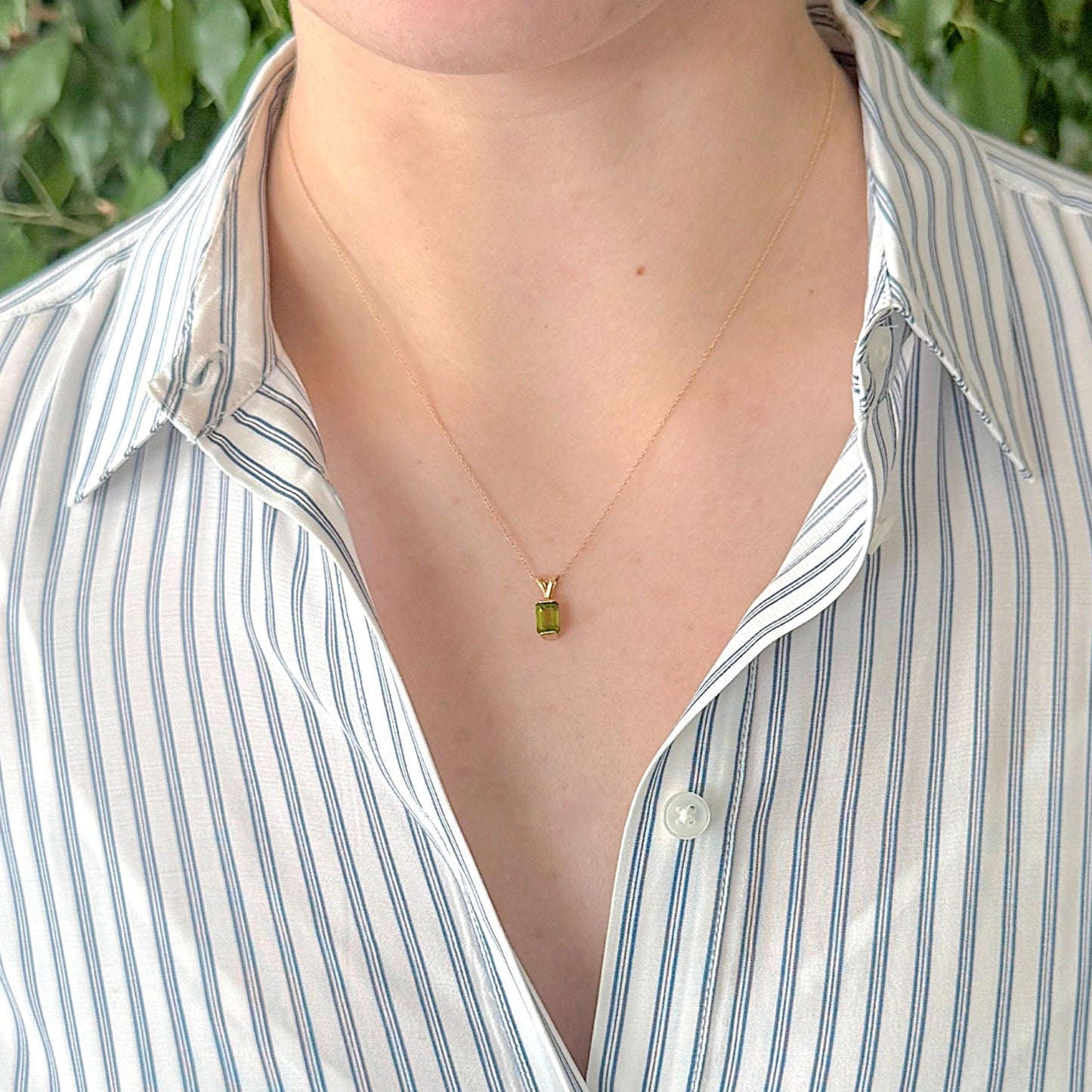 14K Gold Peridot Necklace and 18" Gold Chain