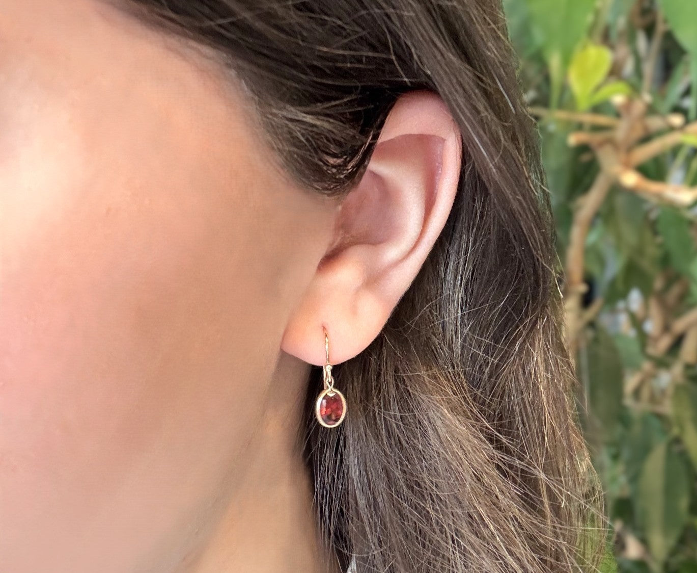14K Rhodolite Garnet French Wire Hook Earrings