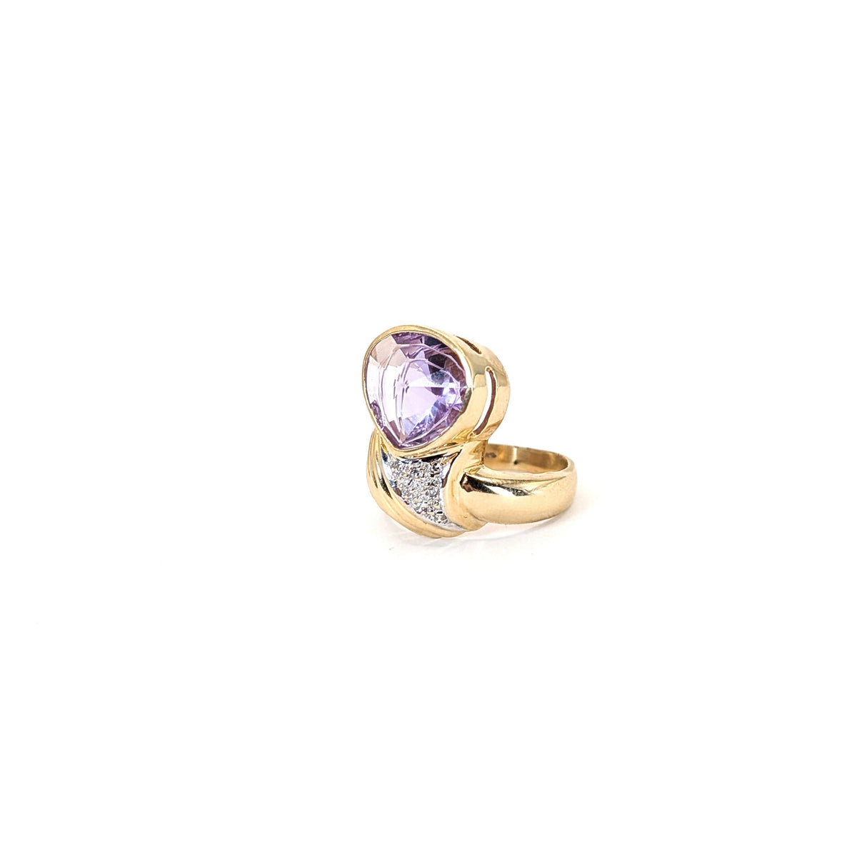 14K Gold Amethyst & Diamond Statement Ring