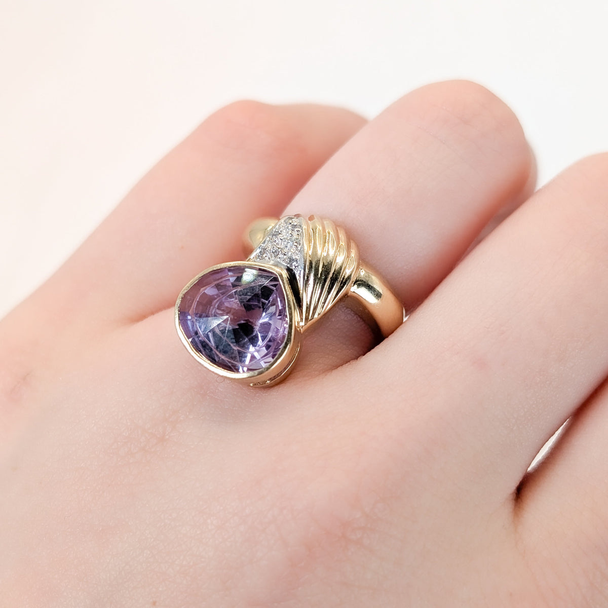 14K Gold Amethyst & Diamond Statement Ring