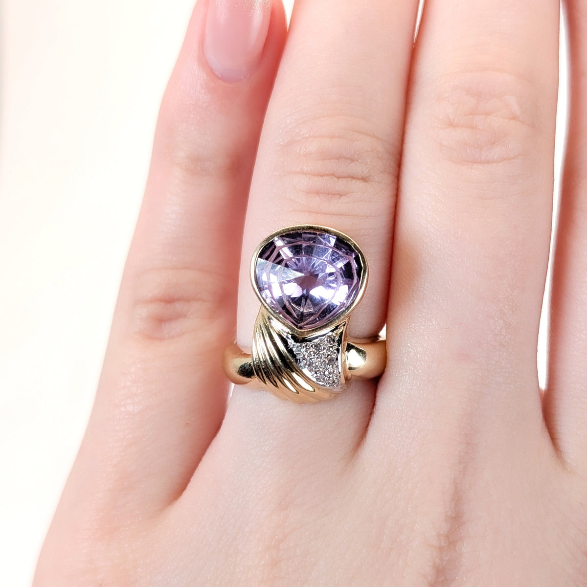 14K Gold Amethyst & Diamond Statement Ring