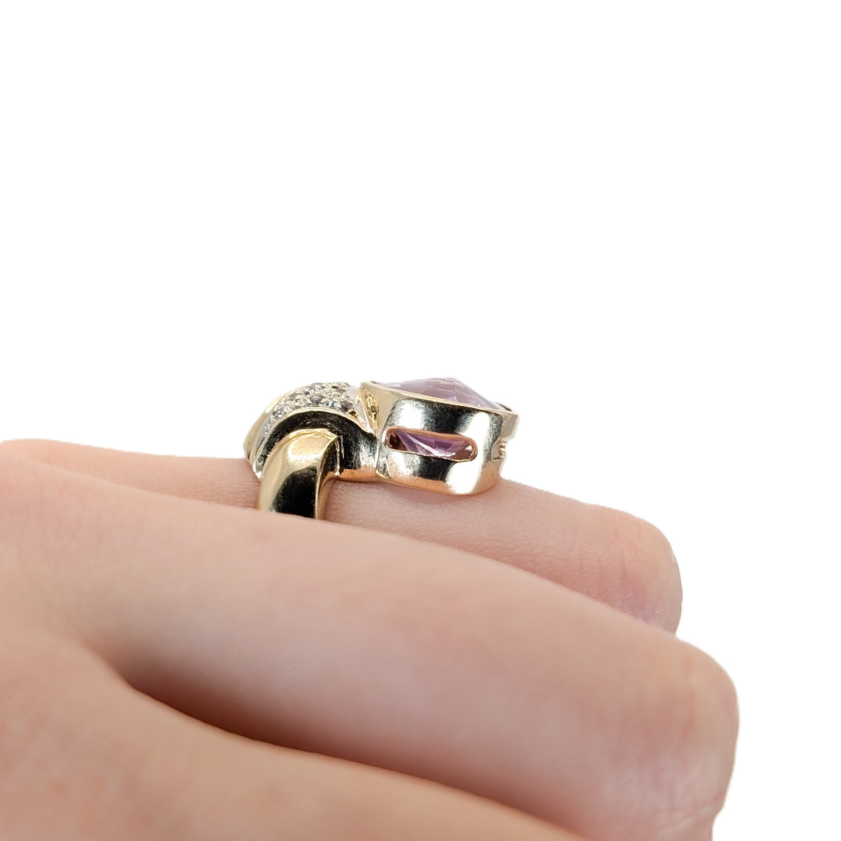 14K Gold Amethyst & Diamond Statement Ring