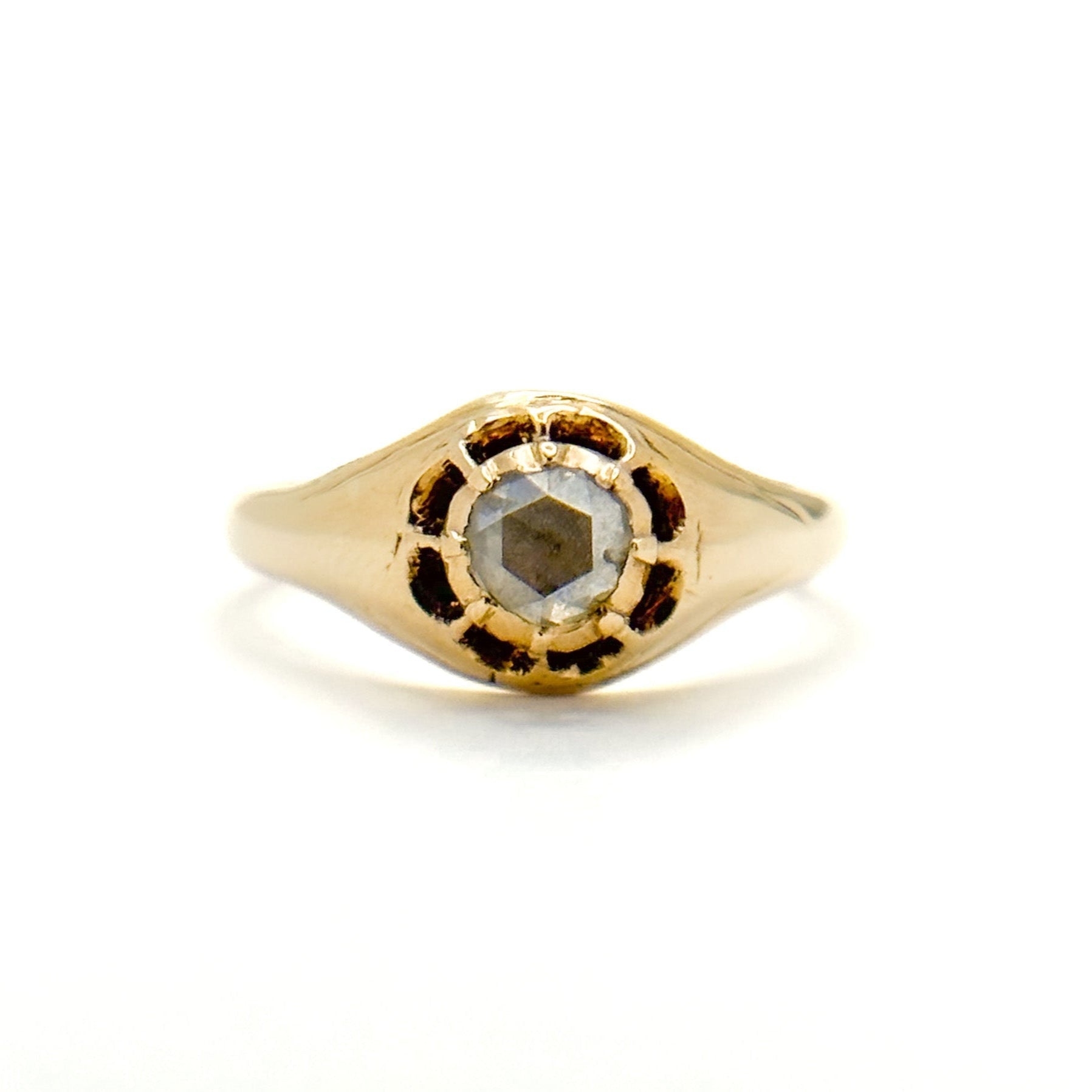 15K Gold Antique Rose Cut Diamond Solitaire Ring