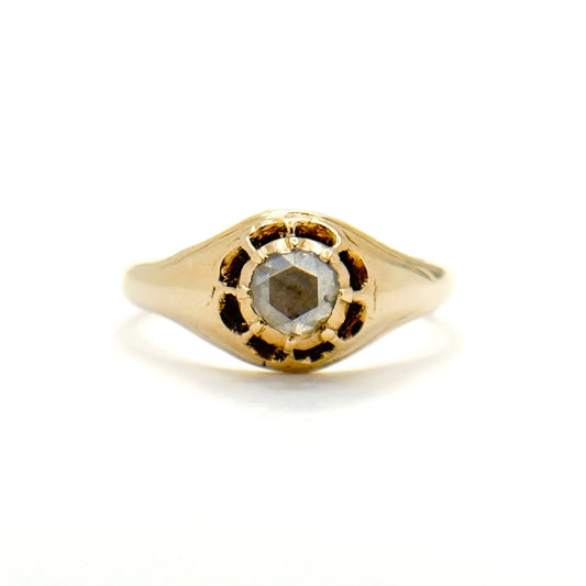 15K Gold Antique Rose Cut Diamond Solitaire Ring