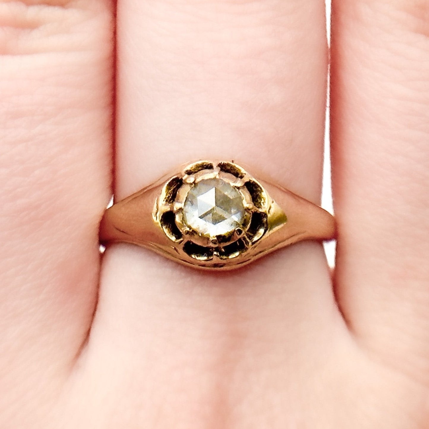 15K Gold Antique Rose Cut Diamond Solitaire Ring