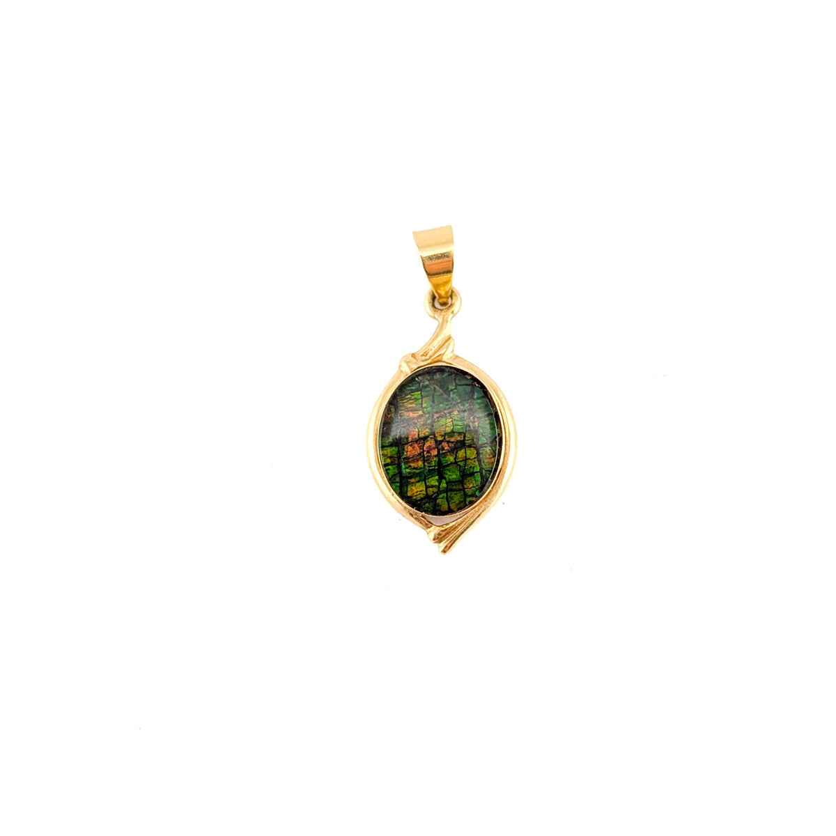 Vintage 18K Gold Natural Ammolite Pendant