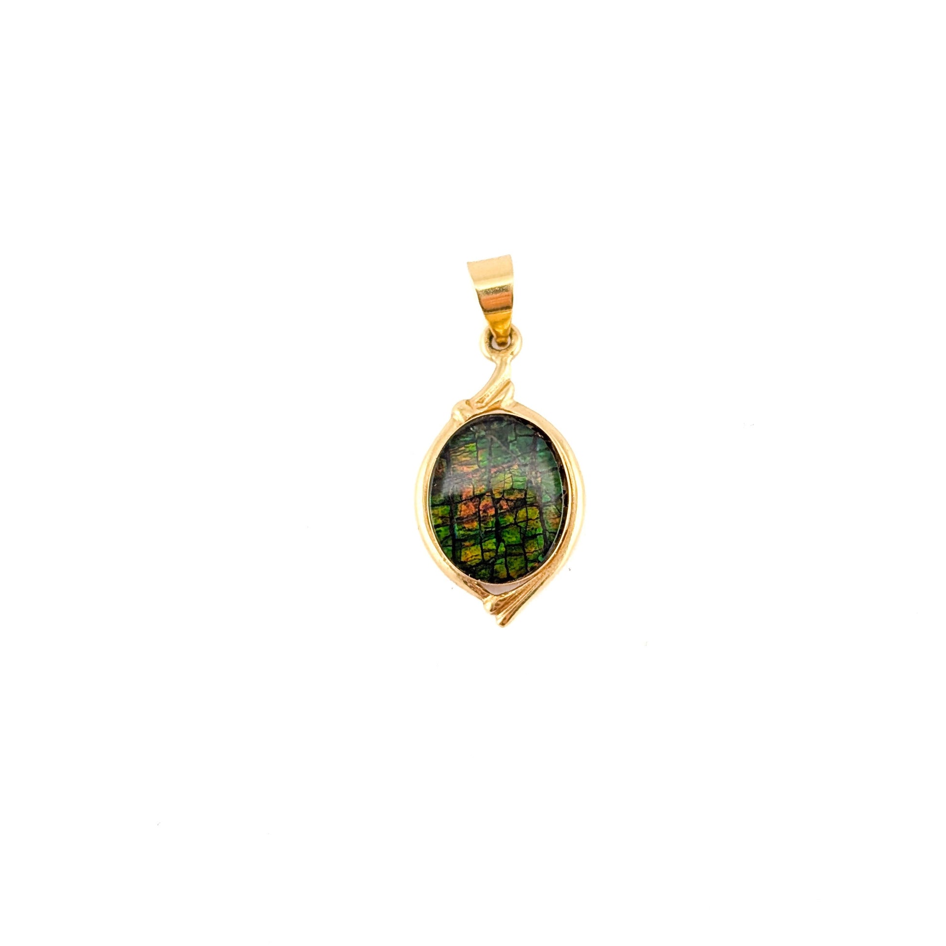 Vintage 18K Gold Natural Ammolite Pendant