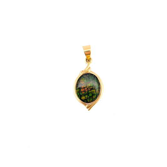 Vintage 18K Gold Natural Ammolite Pendant