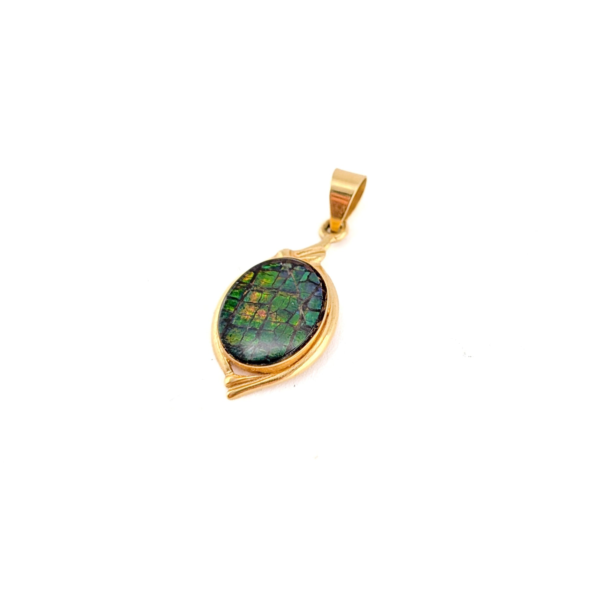 Vintage 18K Gold Natural Ammolite Pendant