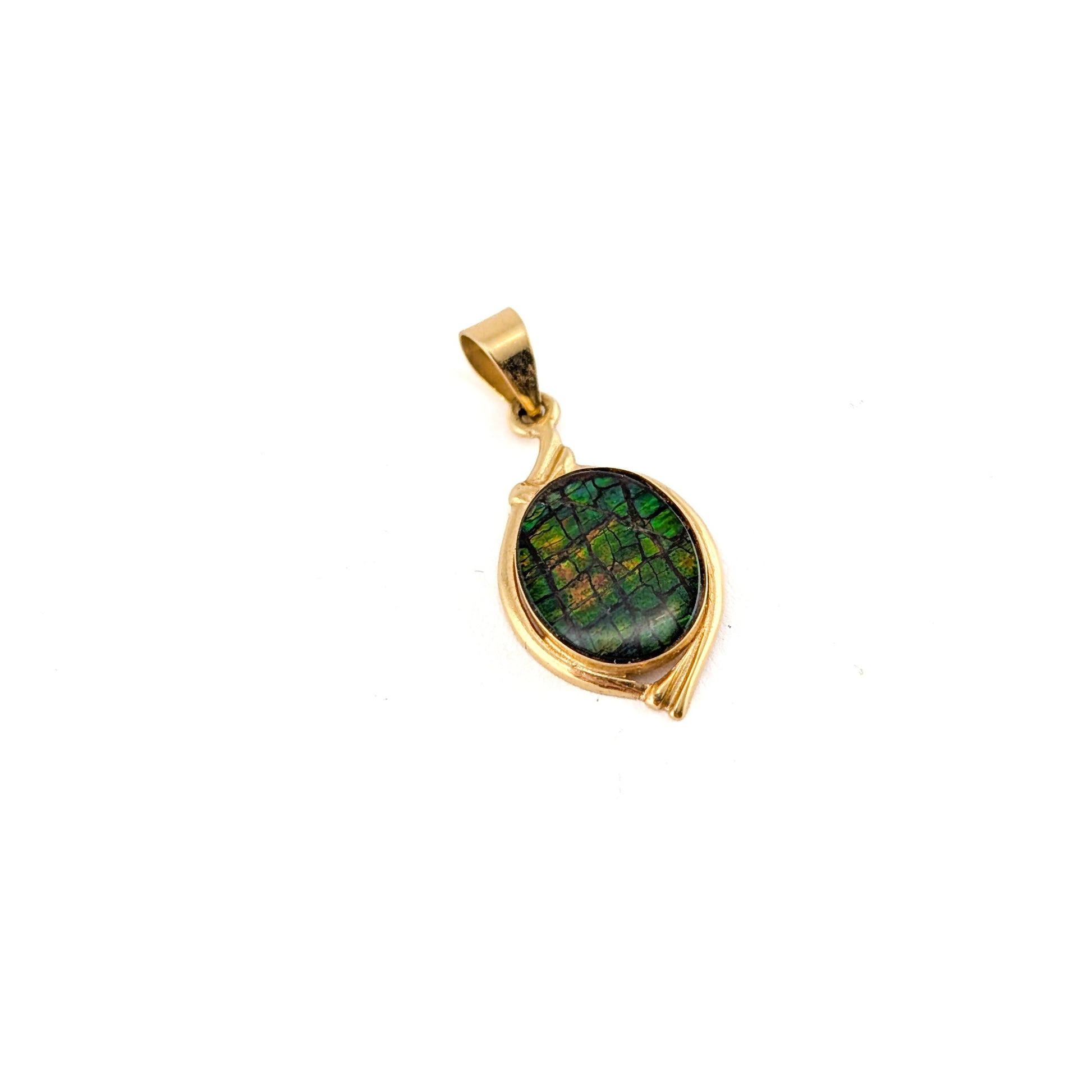 Vintage 18K Gold Natural Ammolite Pendant