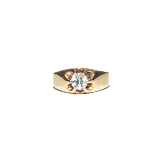 Antique 14K Belcher Set Old Euro Diamond  Solitaire Ring