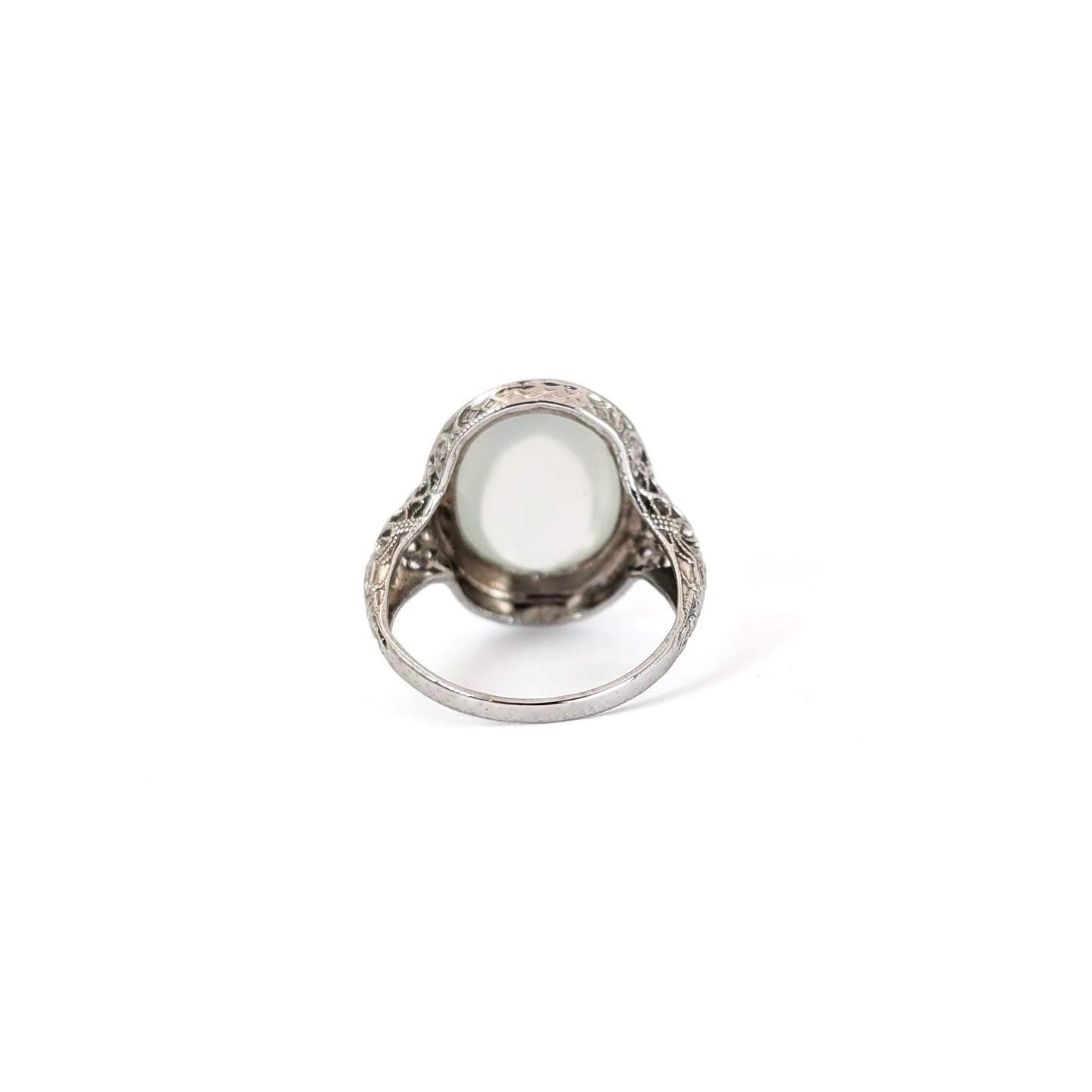 Art Deco 14K White Gold Moonstone Filigree Ring