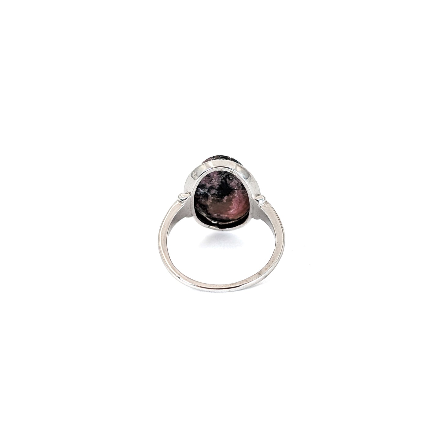 Vintage Pink and Black Rhodonite Scarab Ring in 14K White Gold