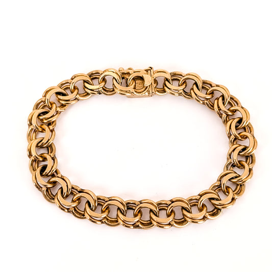 Vintage 14K Yellow Gold Double Link Charm Bracelet, 7", 24.35 g – 1970s–1980s