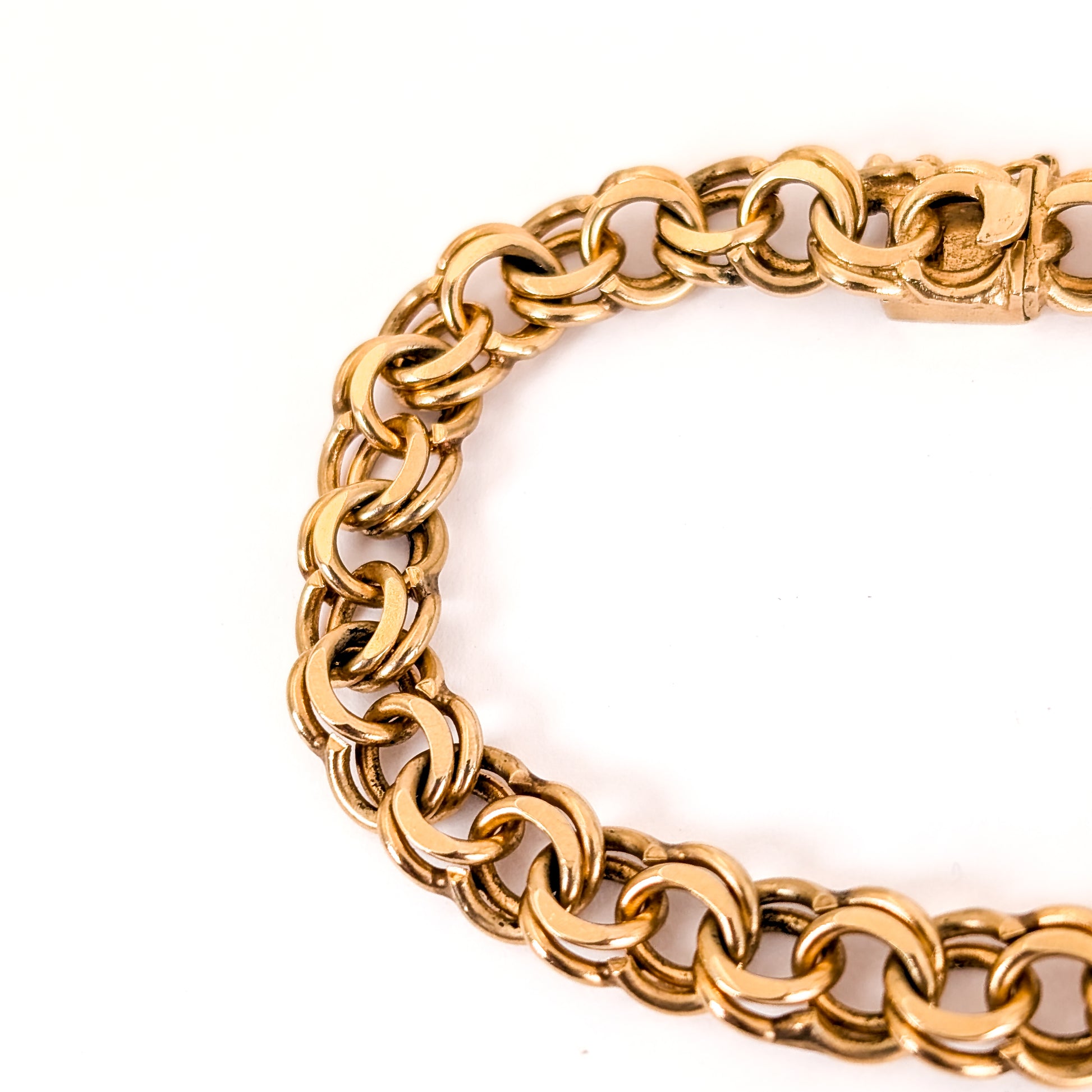 Vintage 14K Yellow Gold Double Link Charm Bracelet, 7", 24.35 g – 1970s–1980s