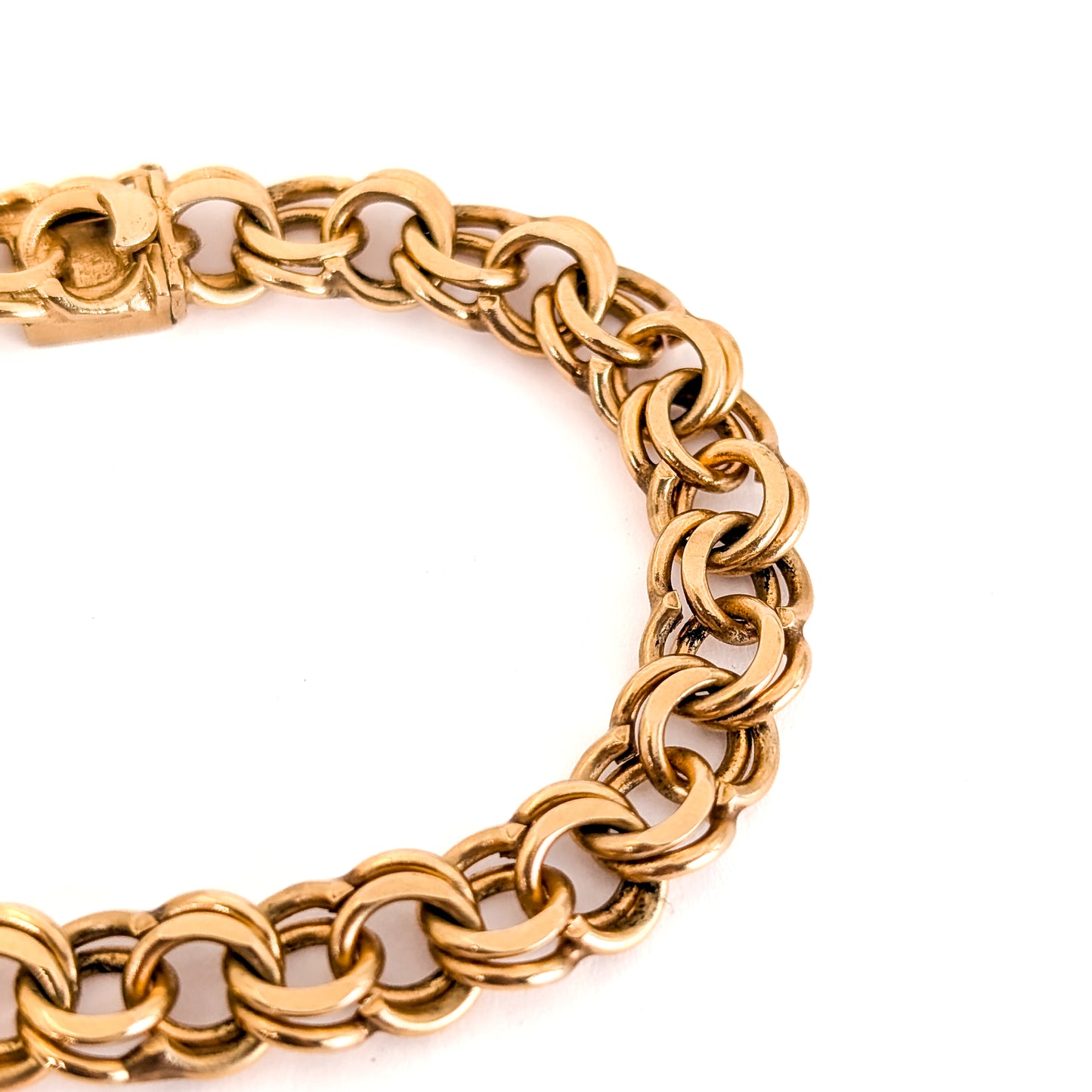 Vintage 14K Yellow Gold Double Link Charm Bracelet, 7", 24.35 g – 1970s–1980s