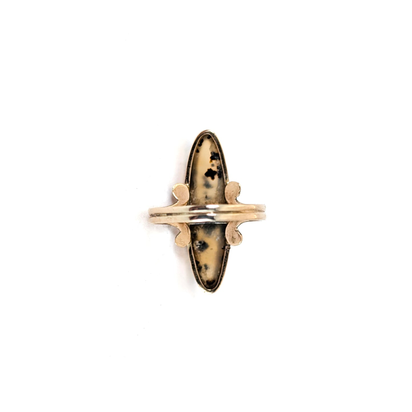 Vintage 10K Gold Moss Agate Navette Ring
