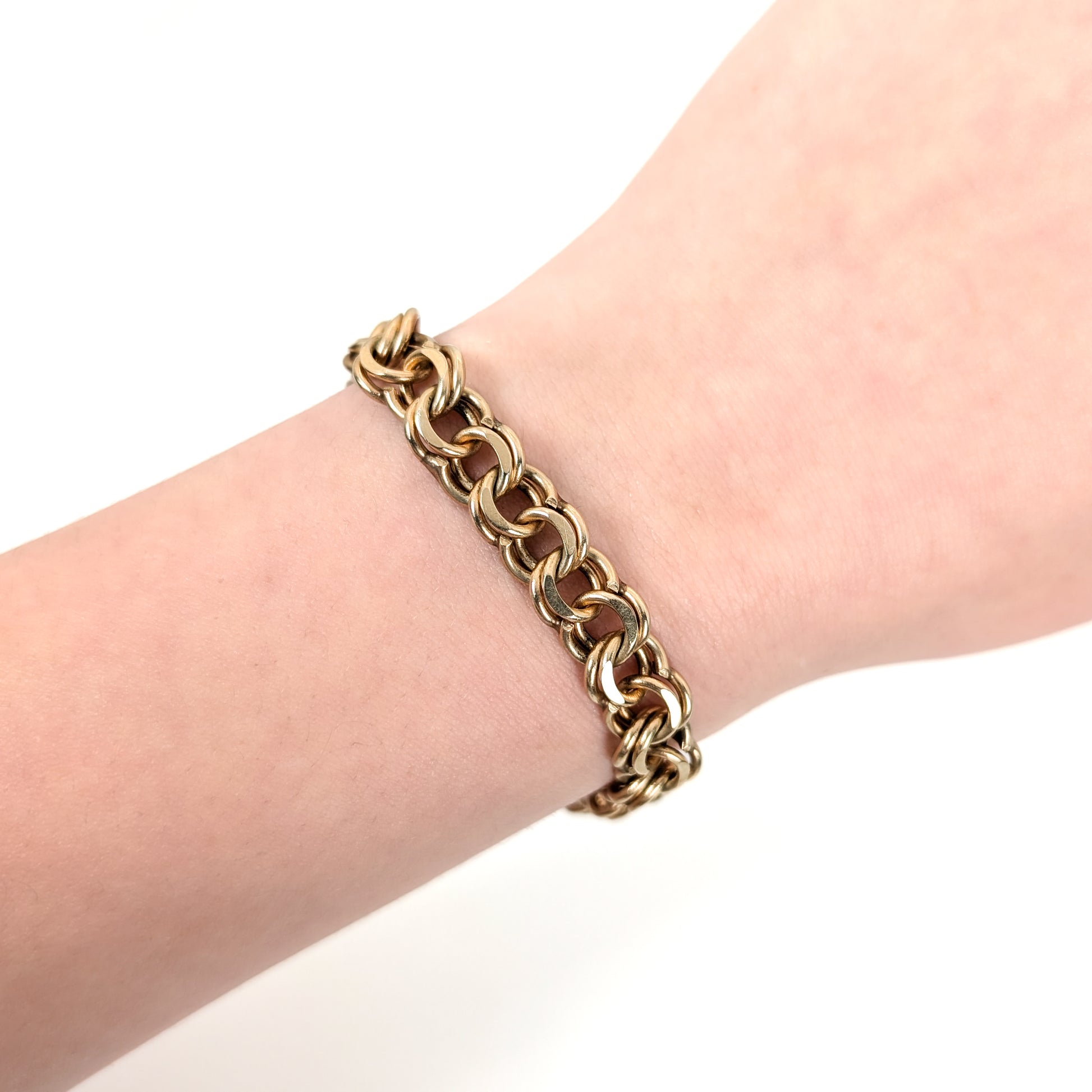 Vintage 14K Yellow Gold Double Link Charm Bracelet, 7", 24.35 g – 1970s–1980s