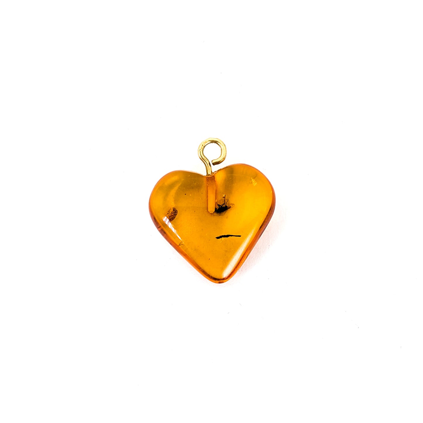 Vintage Amber Heart Charm/Pendant With Insect Inclusion & 18K Gold Bail