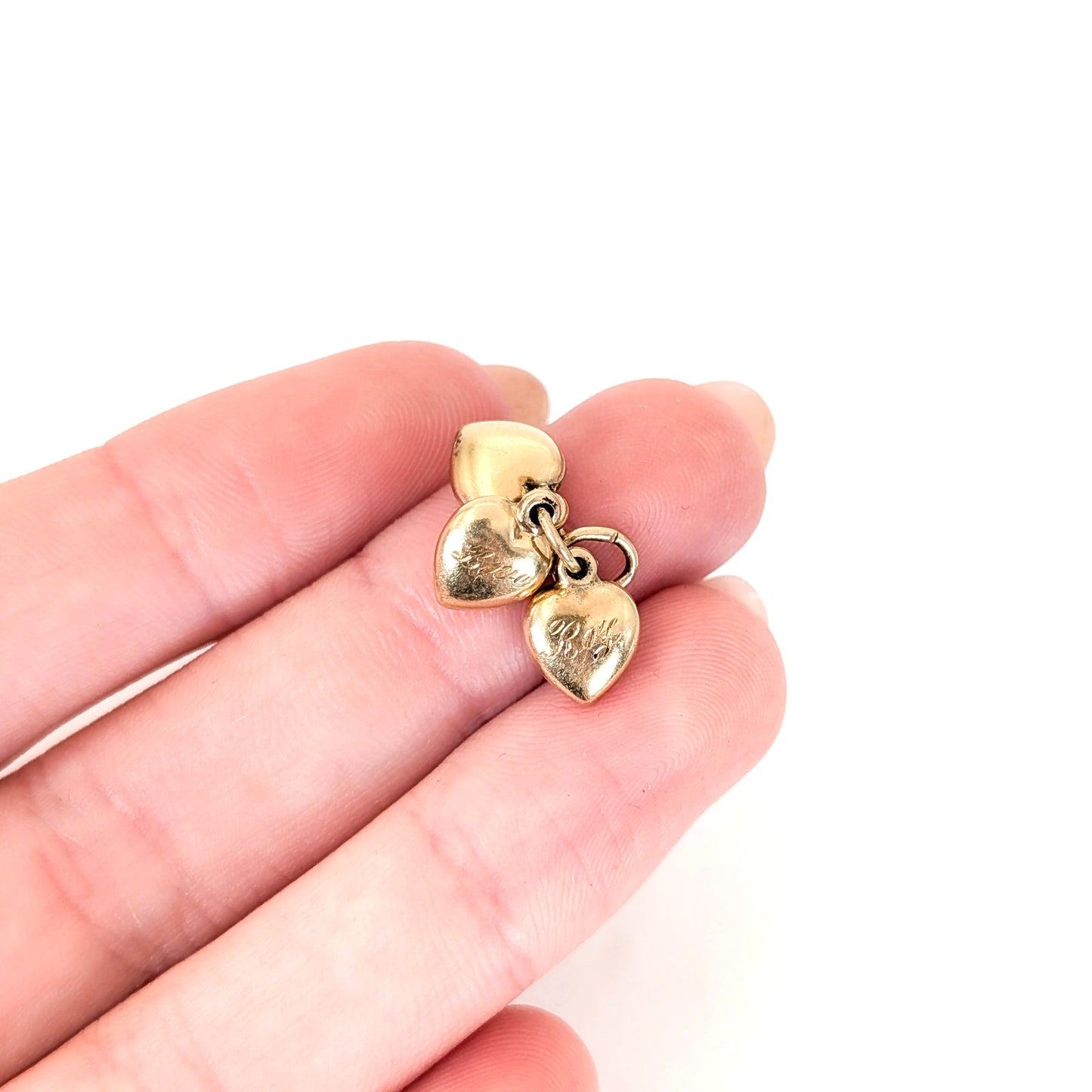 Vintage 14K Gold Triple Puffy Heart Charm – Engraved Hearts Cluster