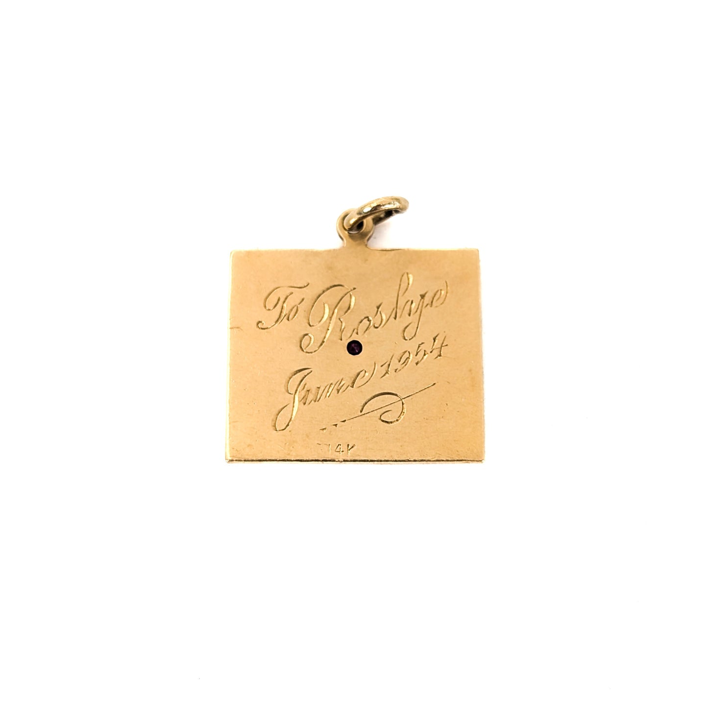 Vintage 14K Gold & Ruby Calendar Charm – May 6, 1936 Calendar, Engraved “To Roslye June 1954”