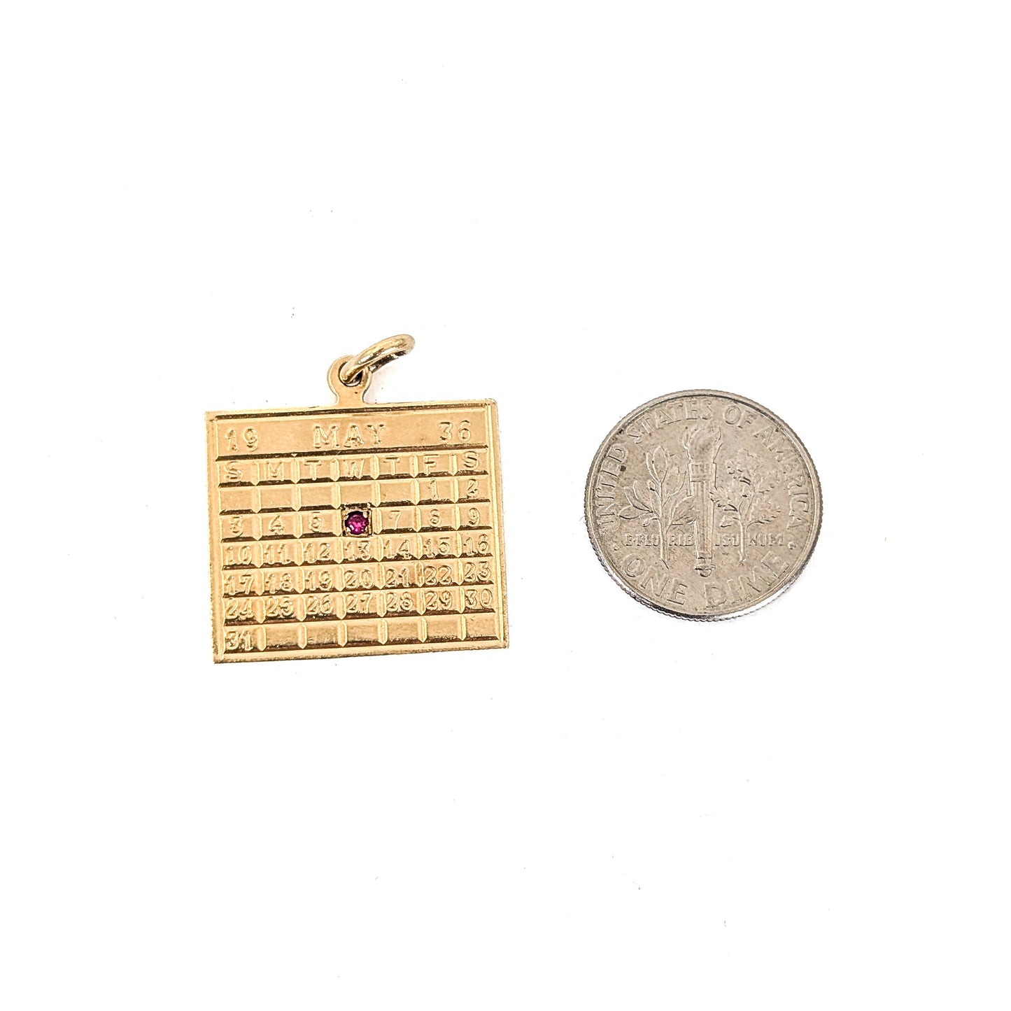 Vintage 14K Gold & Ruby Calendar Charm – May 6, 1936 Calendar, Engraved “To Roslye June 1954”