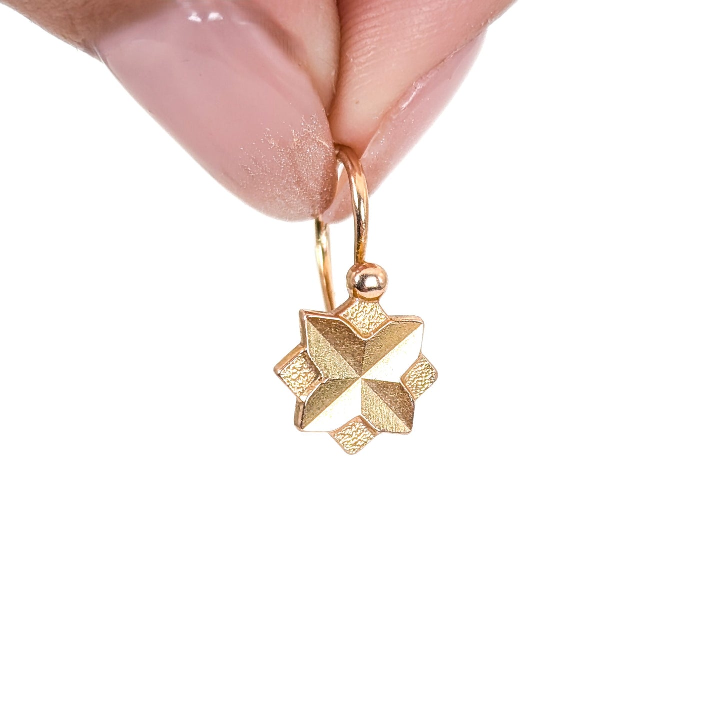 Vintage Soviet Era 14K Gold Star Leverback Earrings – Geometric Starburst Drops