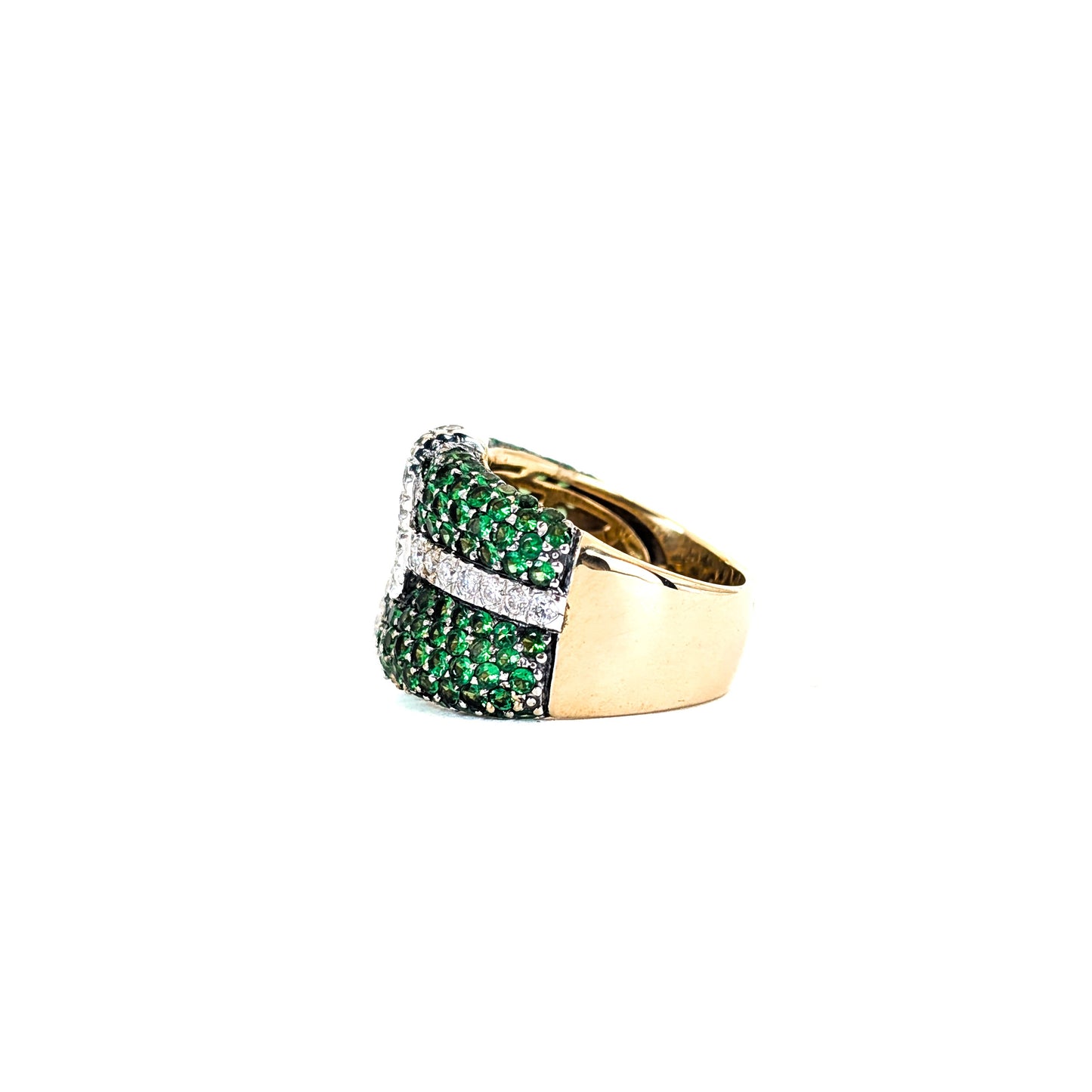 LeVian 14K White Gold Tsavorite Garnet & Diamond Wide Band Ring on a white background