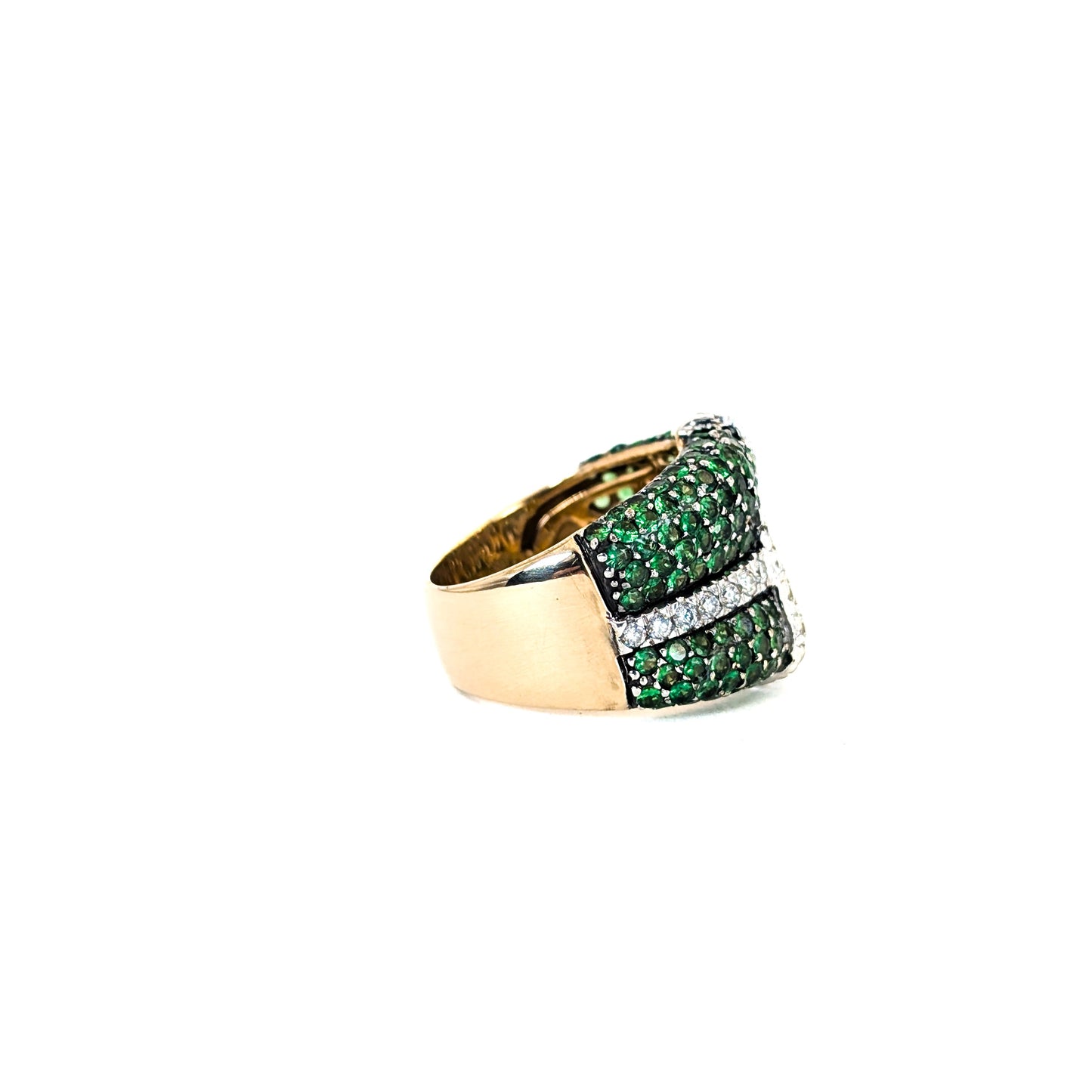 LeVian 14K White Gold Tsavorite Garnet & Diamond Wide Band Ring on a white background