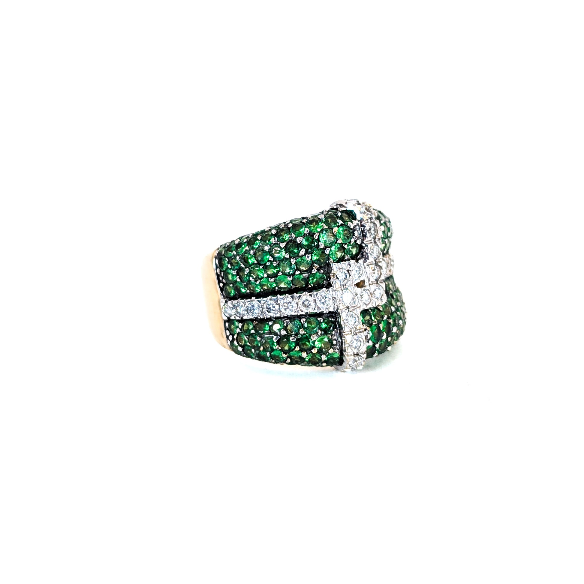 LeVian 14K White Gold Tsavorite Garnet & Diamond Wide Band Ring on a white background