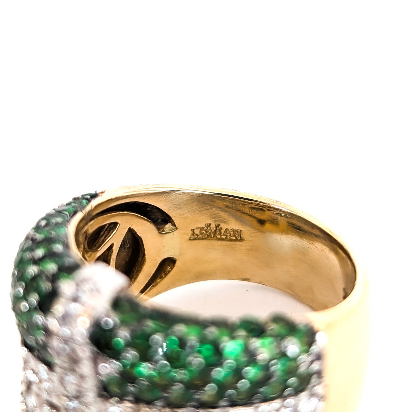 LeVian 14K White Gold Tsavorite Garnet & Diamond Wide Band Ring on a white background