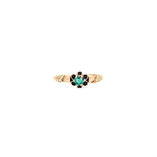 Victorian 14K Emerald Ring – Floral Bloom Setting