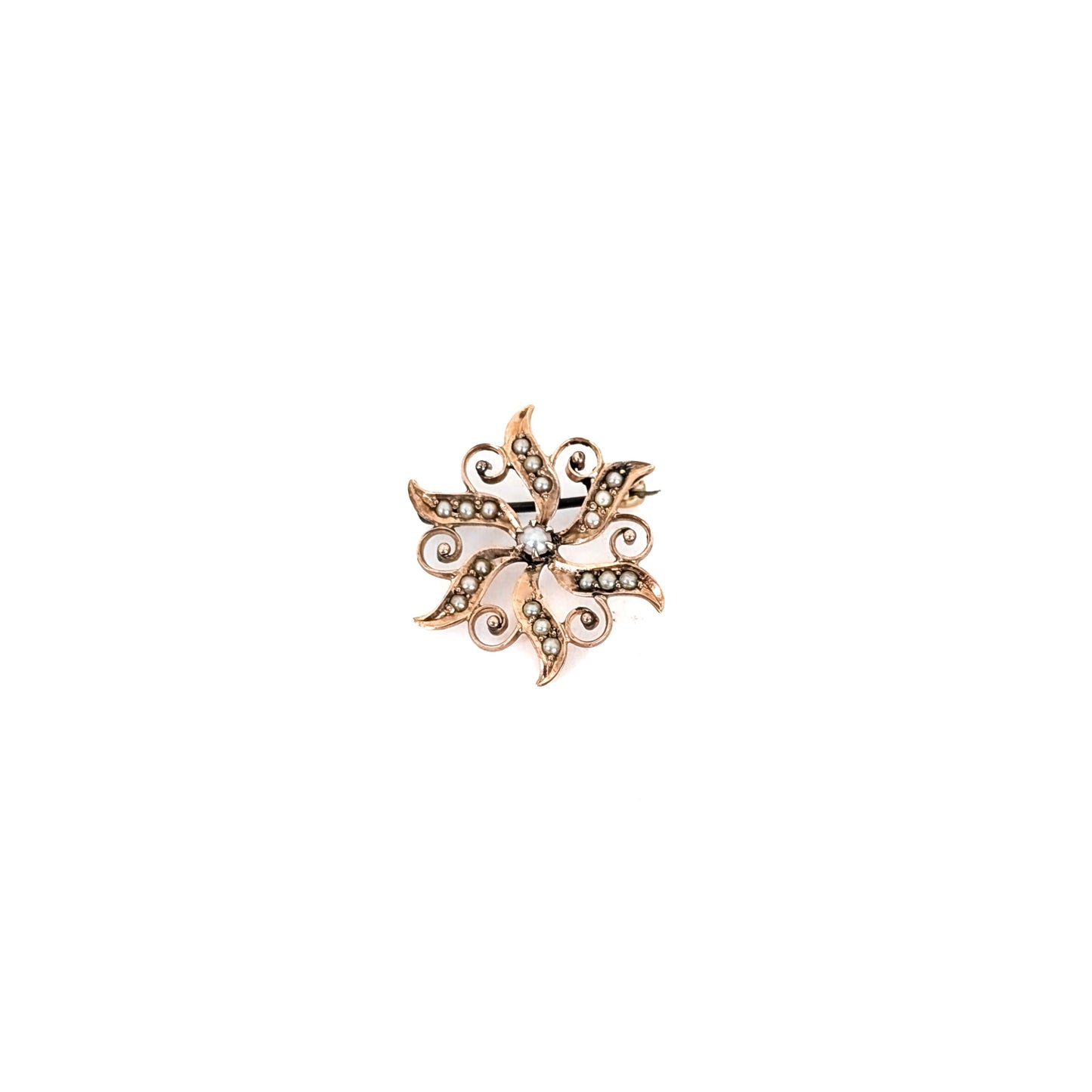 Antique 10K Rose Gold Seed Pearl Star Brooch