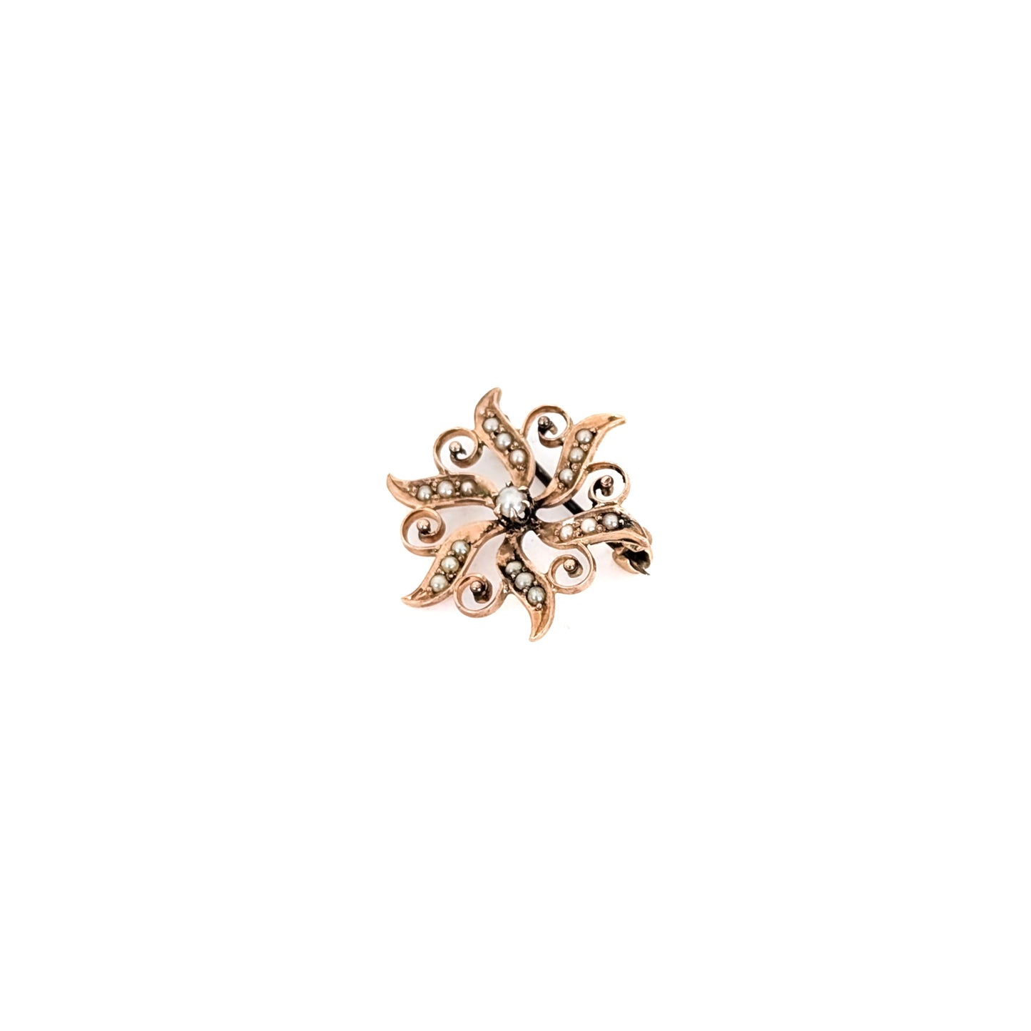 Antique 10K Rose Gold Seed Pearl Star Brooch