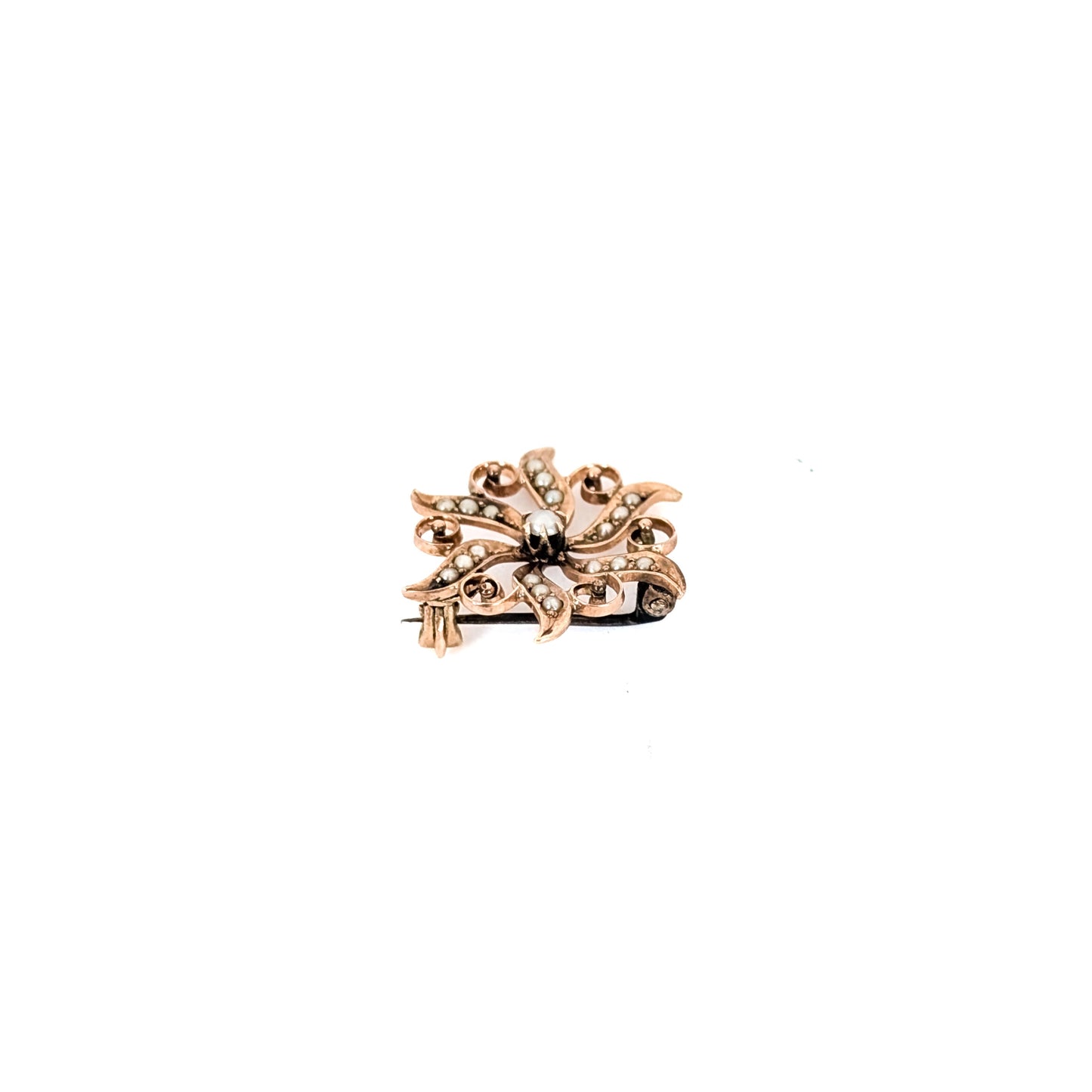 Antique 10K Rose Gold Seed Pearl Star Brooch