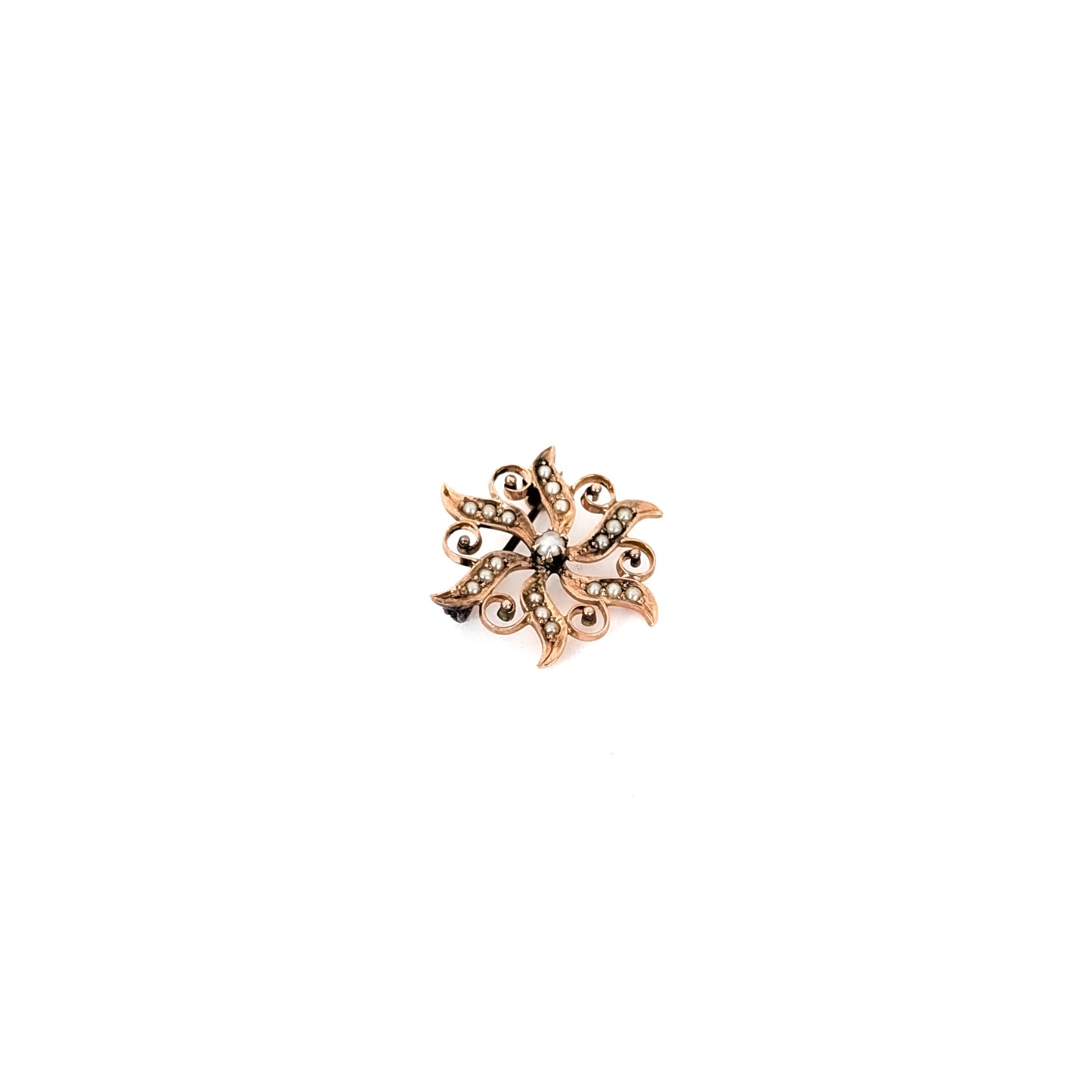 Antique 10K Rose Gold Seed Pearl Star Brooch