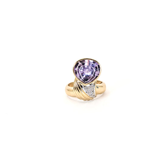 14K Gold Amethyst & Diamond Statement Ring
