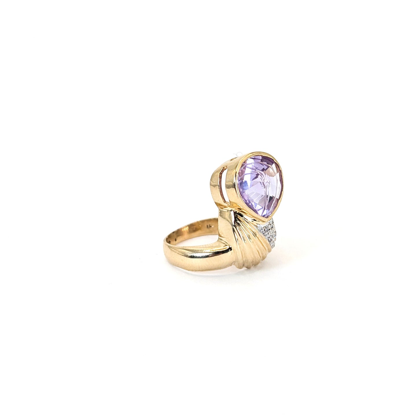 14K Gold Amethyst & Diamond Statement Ring