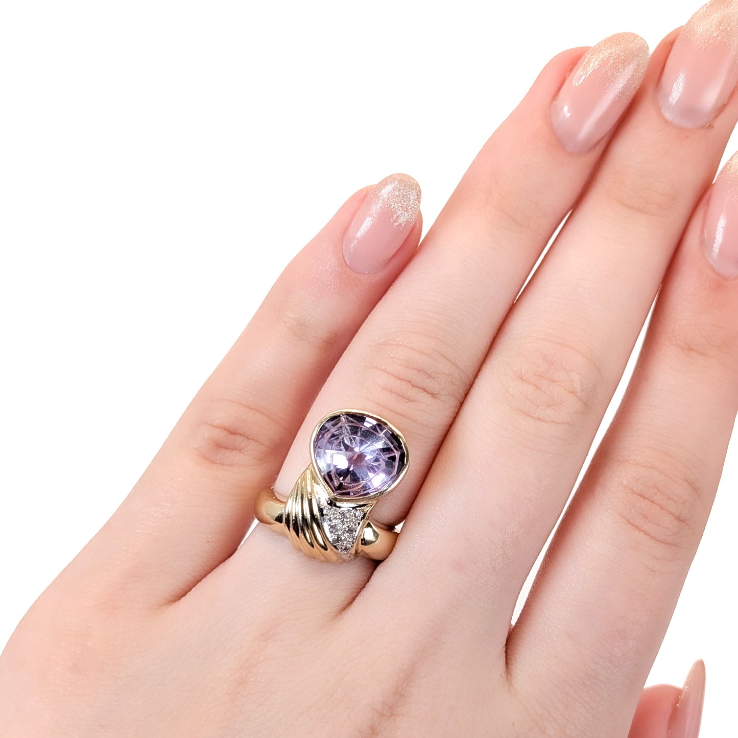 14K Gold Amethyst & Diamond Statement Ring