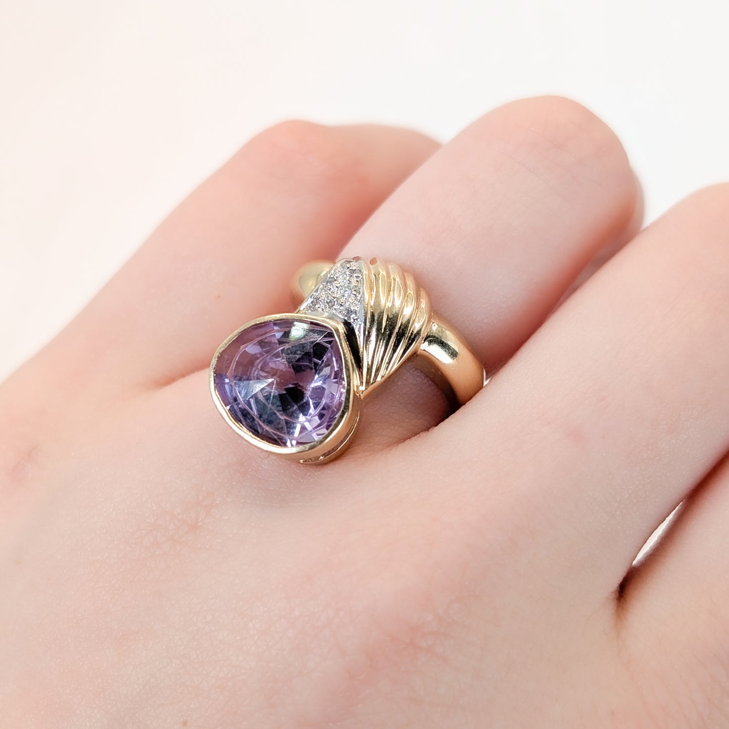 14K Gold Amethyst & Diamond Statement Ring