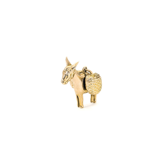 Vintage 14K Gold Donkey Charm with Woven Basket Detail (4.3g)