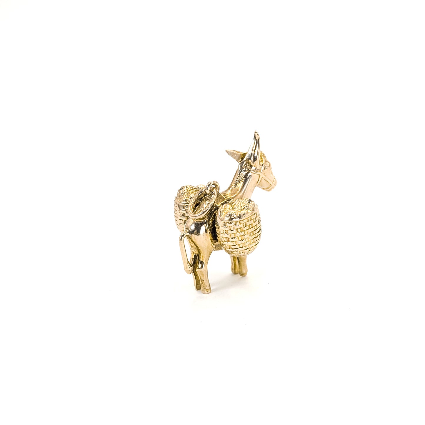 Vintage 14K Gold Donkey Charm with Woven Basket Detail (4.3g)