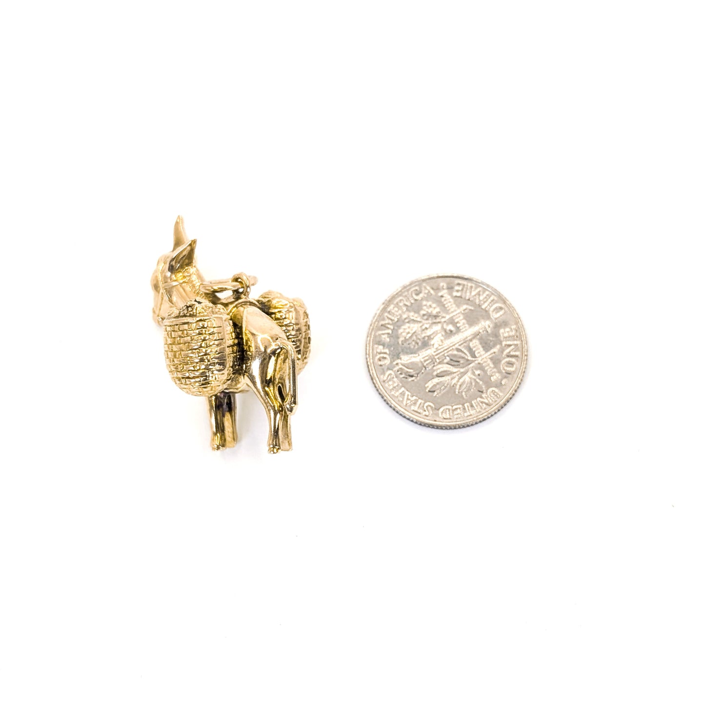 Vintage 14K Gold Donkey Charm with Woven Basket Detail (4.3g)