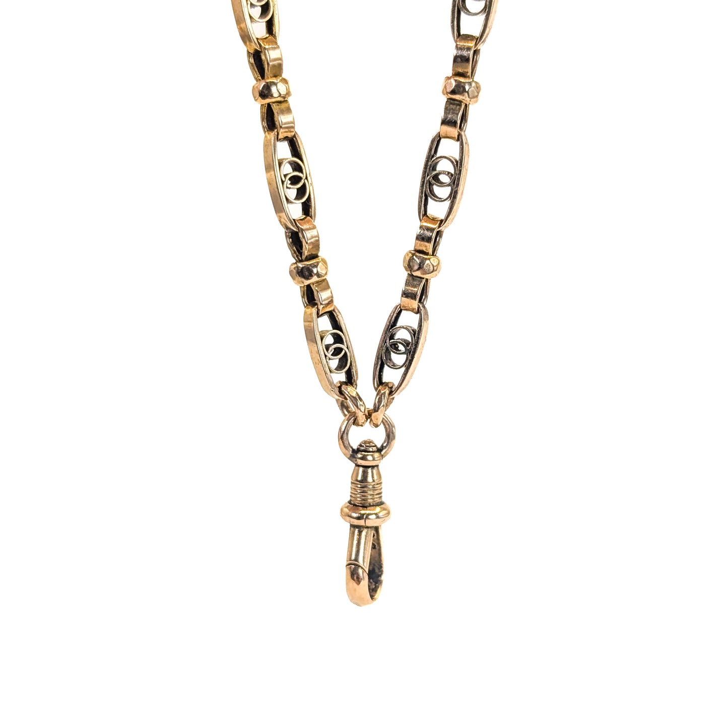 Antique 9K Gold Openwork Watch Chain – Interlocking Ring Links