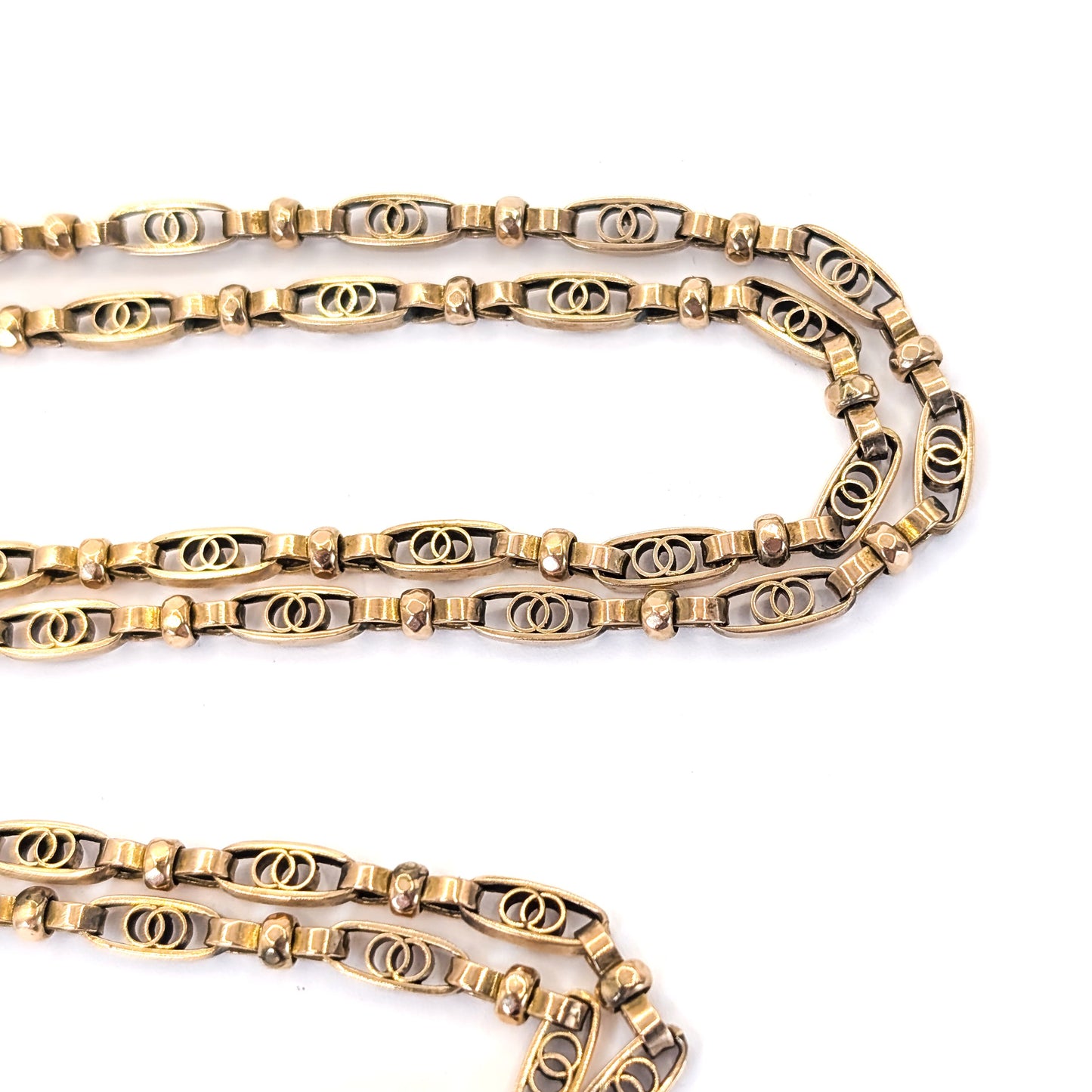 Antique 9K Gold Openwork Watch Chain – Interlocking Ring Links