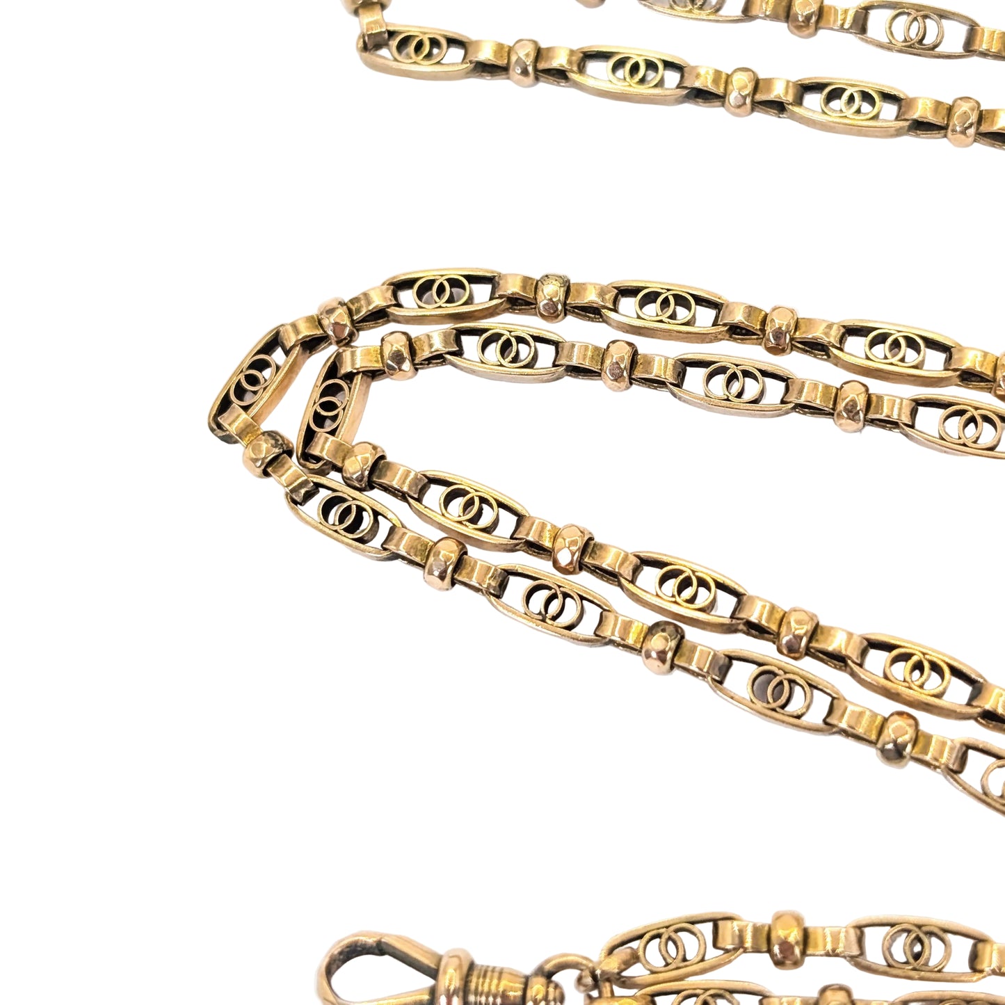 Antique 9K Gold Openwork Watch Chain – Interlocking Ring Links